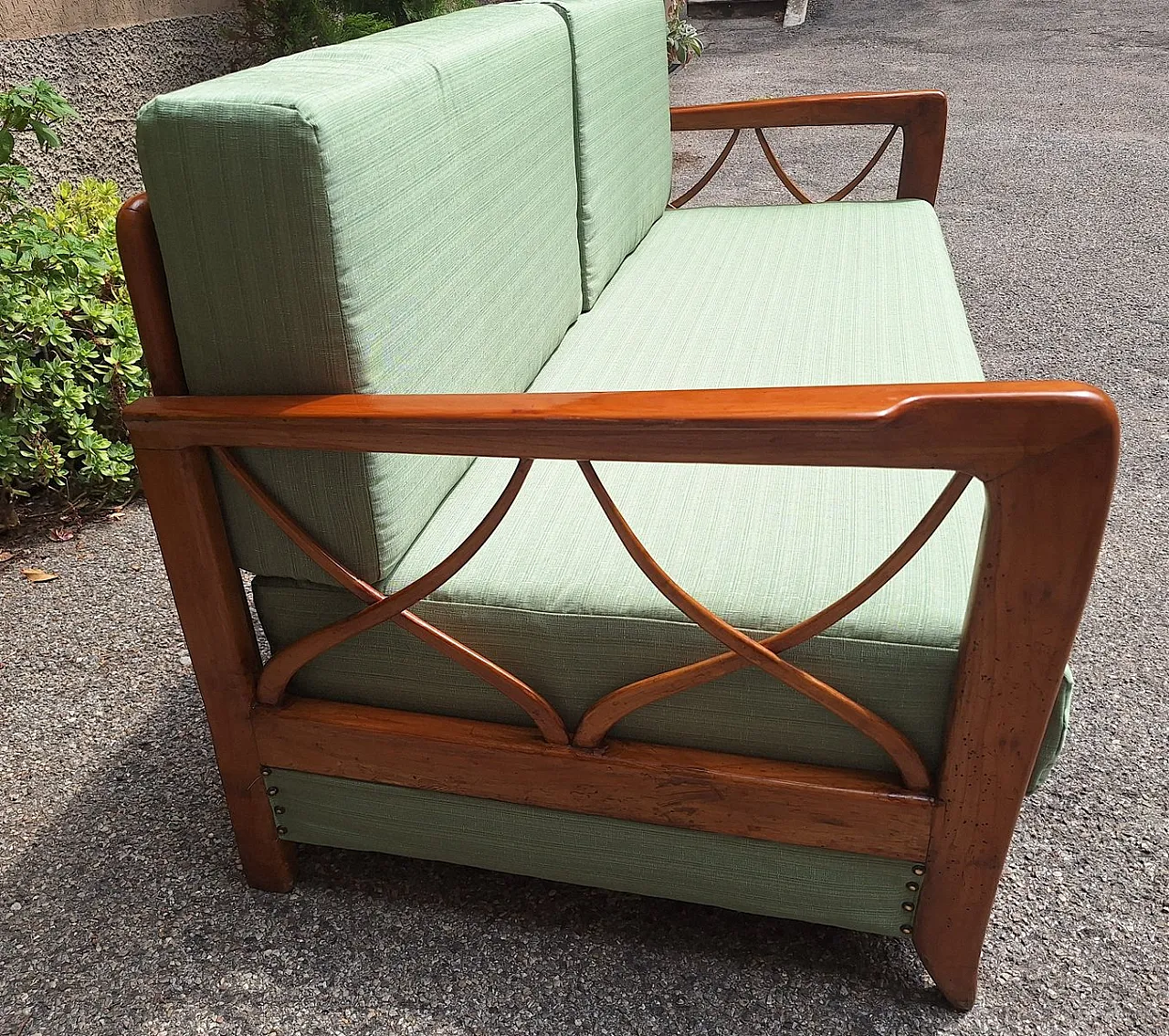 Sofa bed in wood and green fabric from Paolo Buffa, 1940s 1