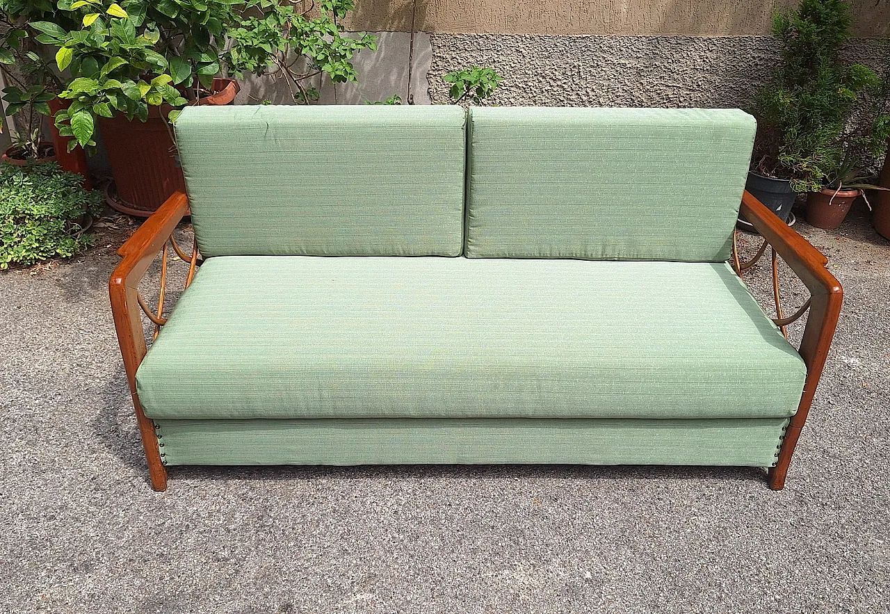 Sofa bed in wood and green fabric from Paolo Buffa, 1940s 2