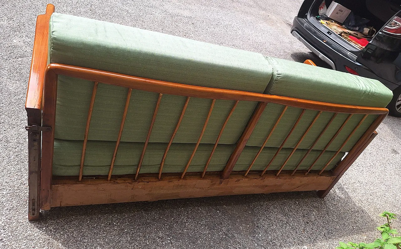 Sofa bed in wood and green fabric from Paolo Buffa, 1940s 6