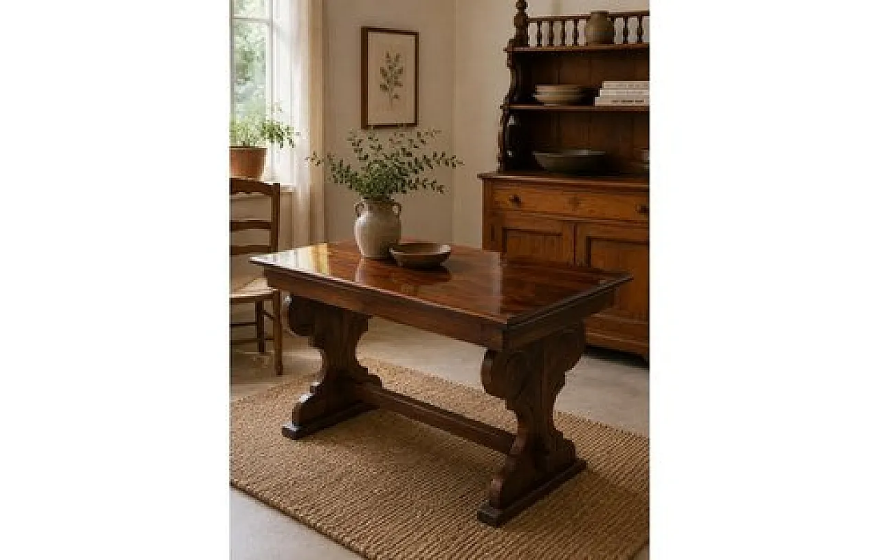 Rectangular wooden table with shaped legs, early 20th century 2