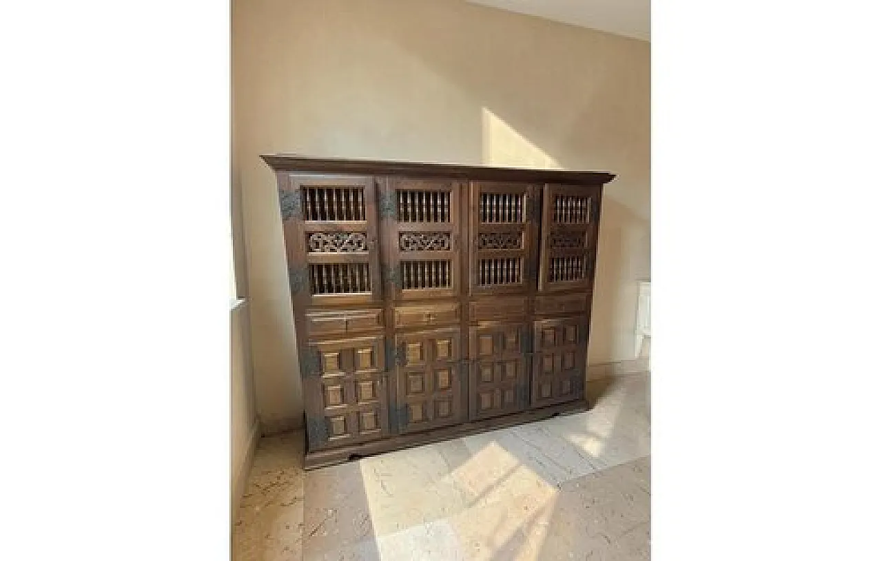 Castilian wood pantry cabinet with perforated doors, 20th century 2