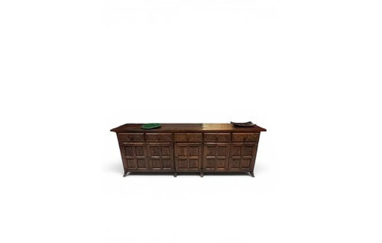 Spanish rustic carved wood sideboard, early 20th century 1