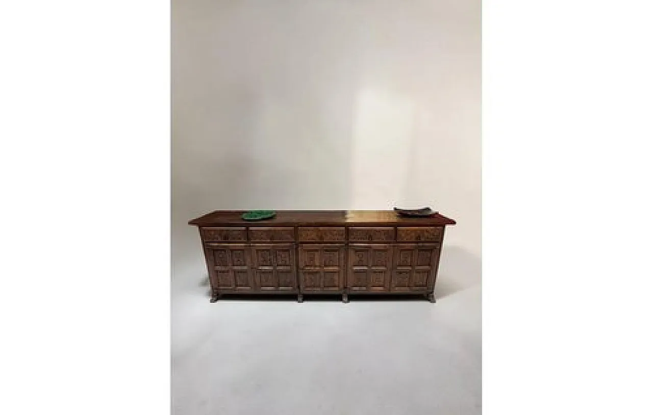 Spanish rustic carved wood sideboard, early 20th century 2