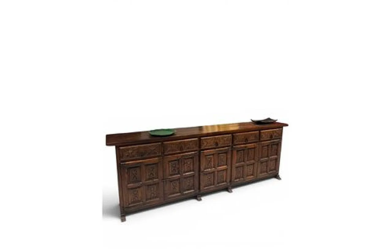 Spanish rustic carved wood sideboard, early 20th century 3