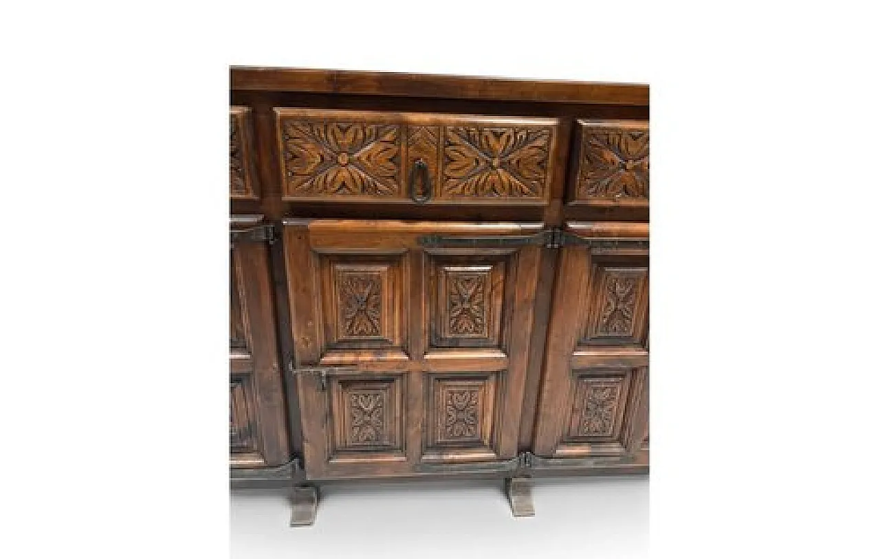 Spanish rustic carved wood sideboard, early 20th century 4