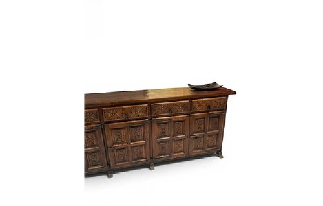 Spanish rustic carved wood sideboard, early 20th century 8