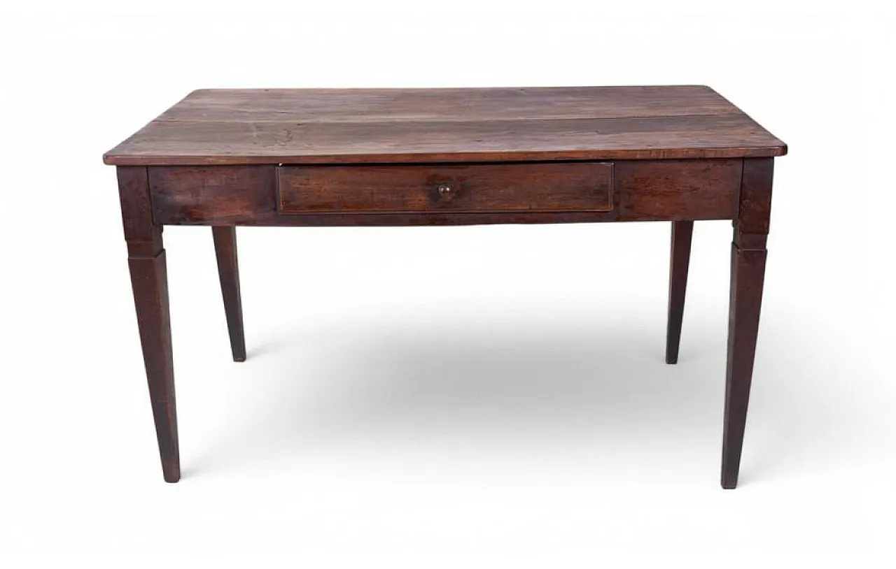Rustic walnut worktable with central drawer, 1950s 1