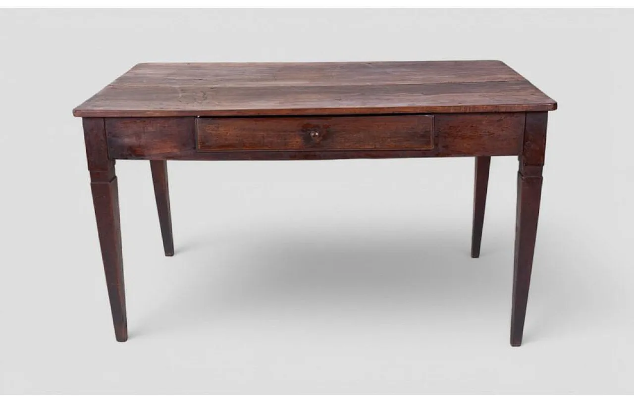 Rustic walnut worktable with central drawer, 1950s 2