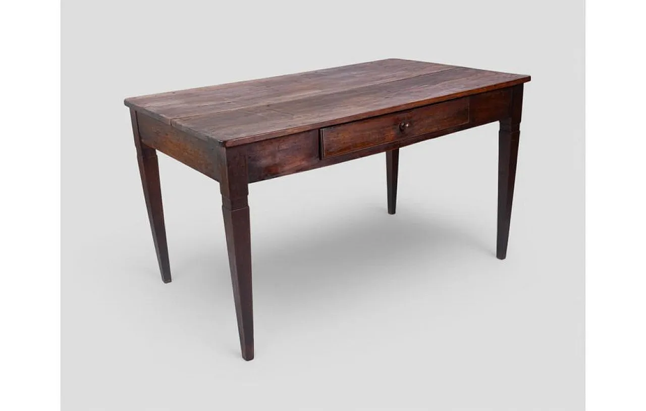 Rustic walnut worktable with central drawer, 1950s 3