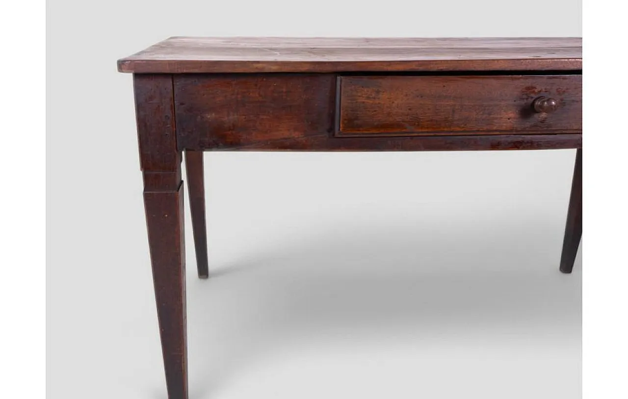 Rustic walnut worktable with central drawer, 1950s 9