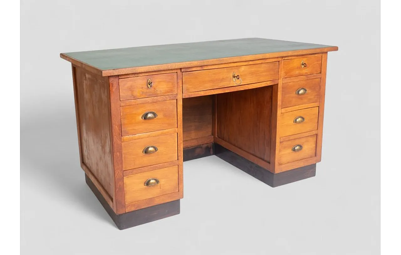 Scrivania ministeriale in legno con ripiano in similpelle verde, '900 4