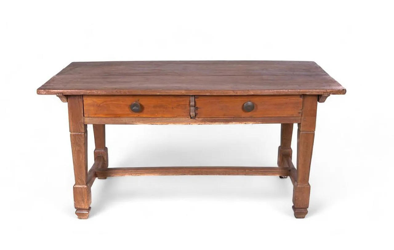 Rustic wood table with 2 drawers, early 20th century 1