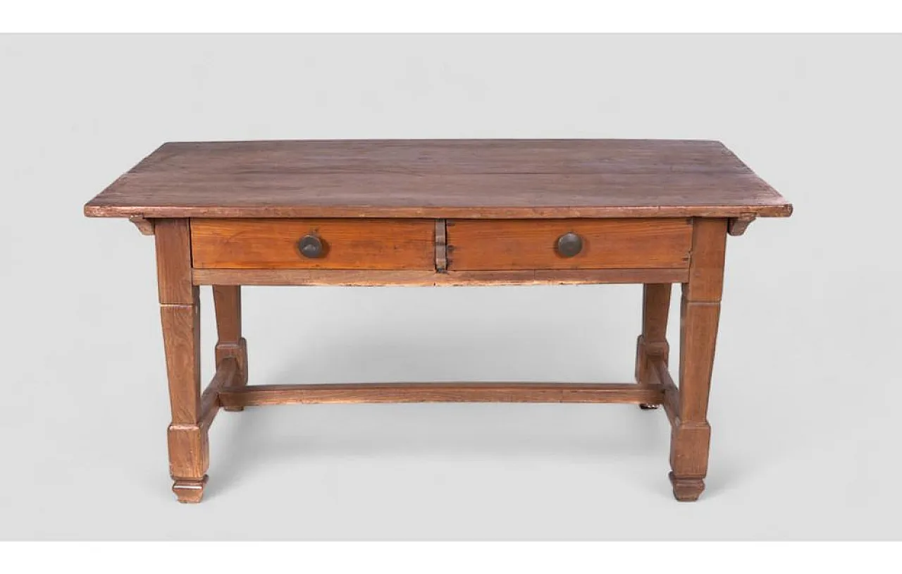 Rustic wood table with 2 drawers, early 20th century 2