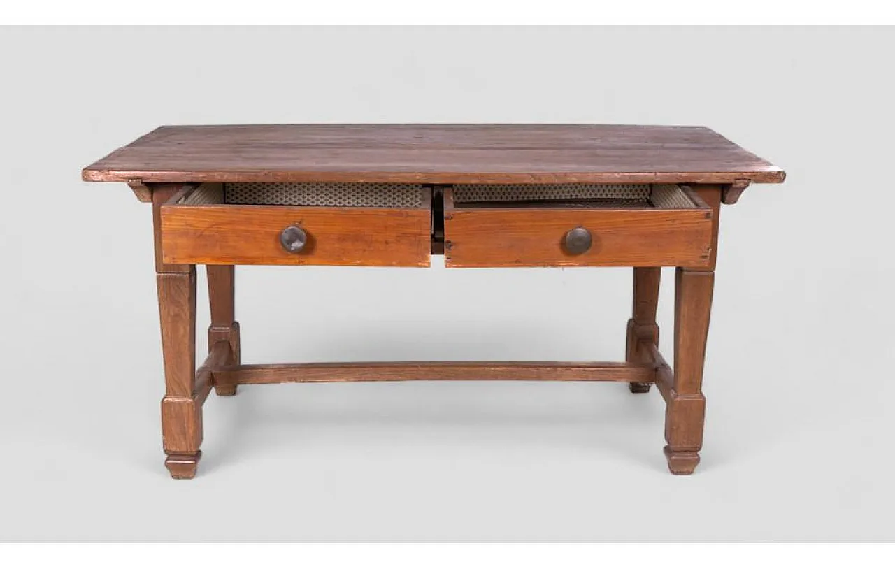 Rustic wood table with 2 drawers, early 20th century 3