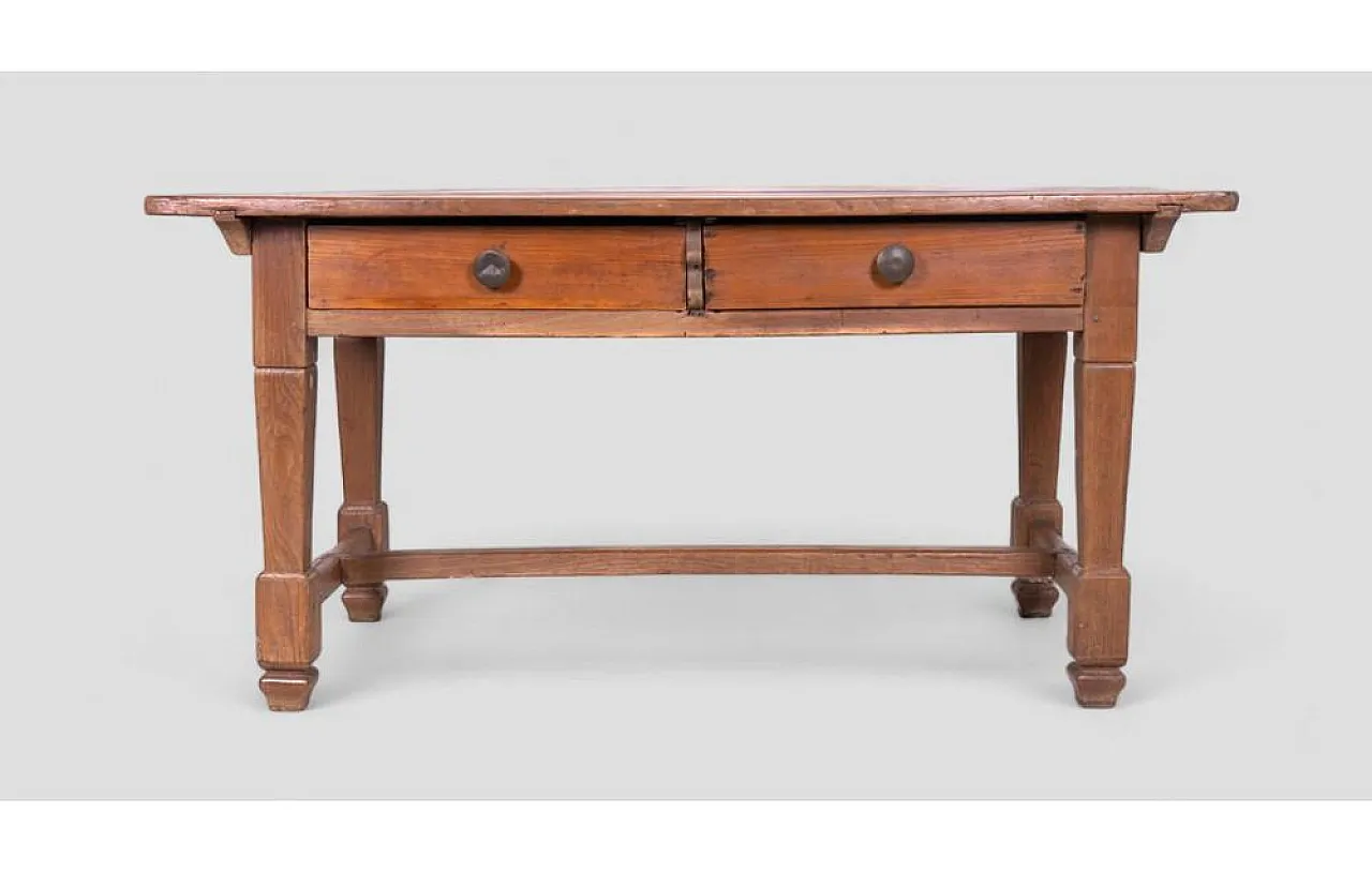 Rustic wood table with 2 drawers, early 20th century 4