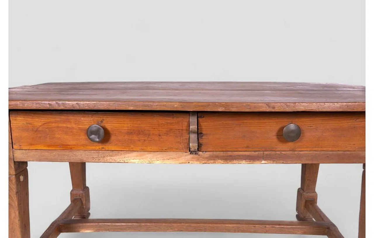 Rustic wood table with 2 drawers, early 20th century 8