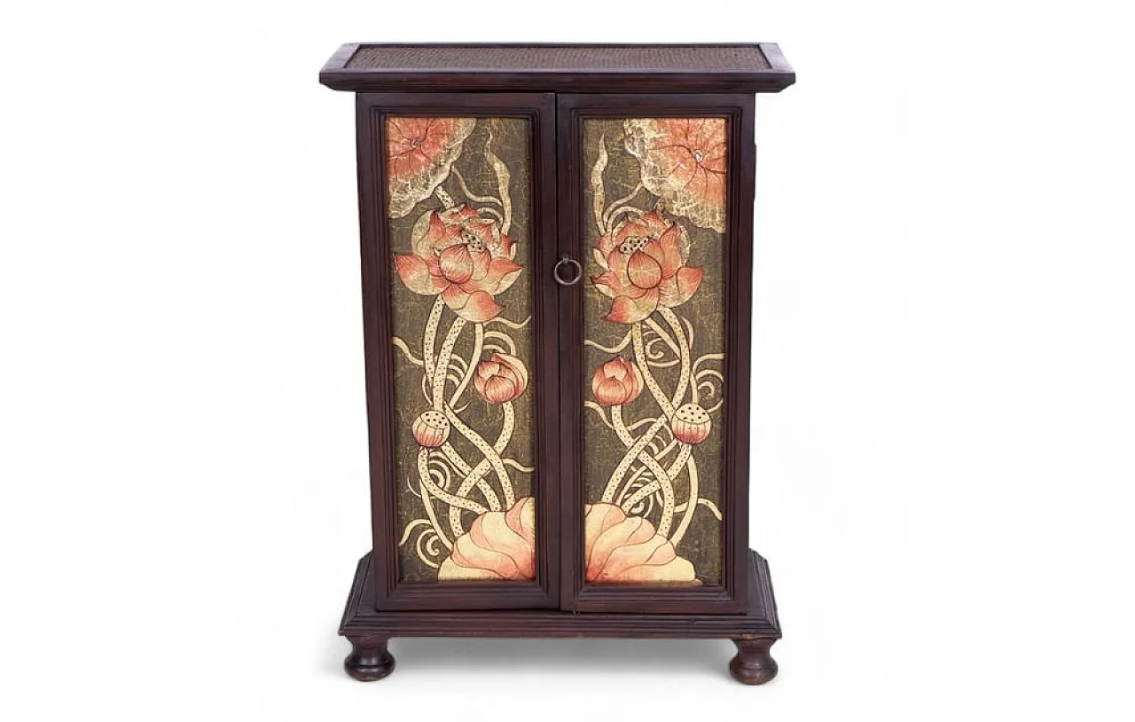 Thai cabinet in acacia wood with rattan inserts, 20th century 1