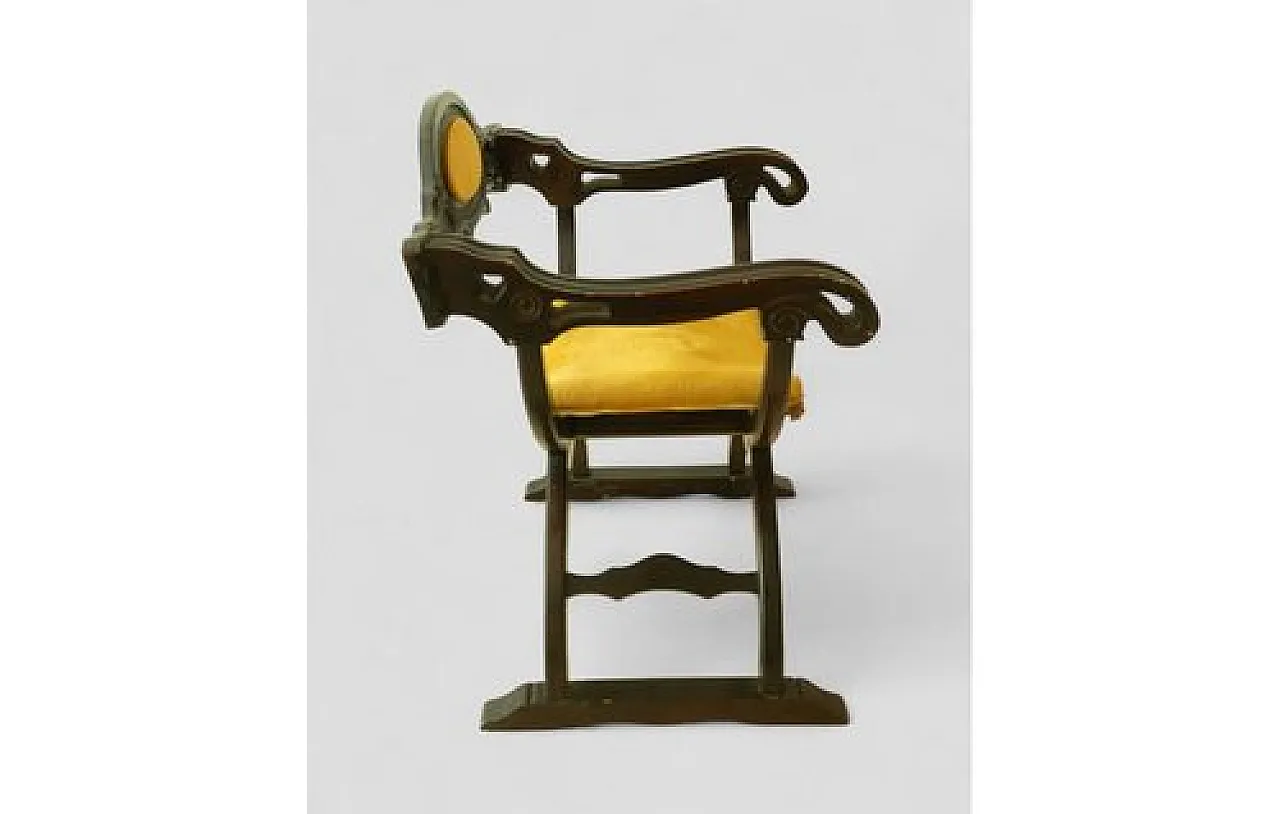 Savonarola chair in wood and velvet with backrest, 20th century 4
