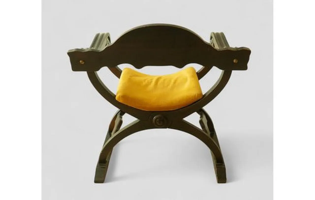 Savonarola chair in wood and velvet with backrest, 20th century 5