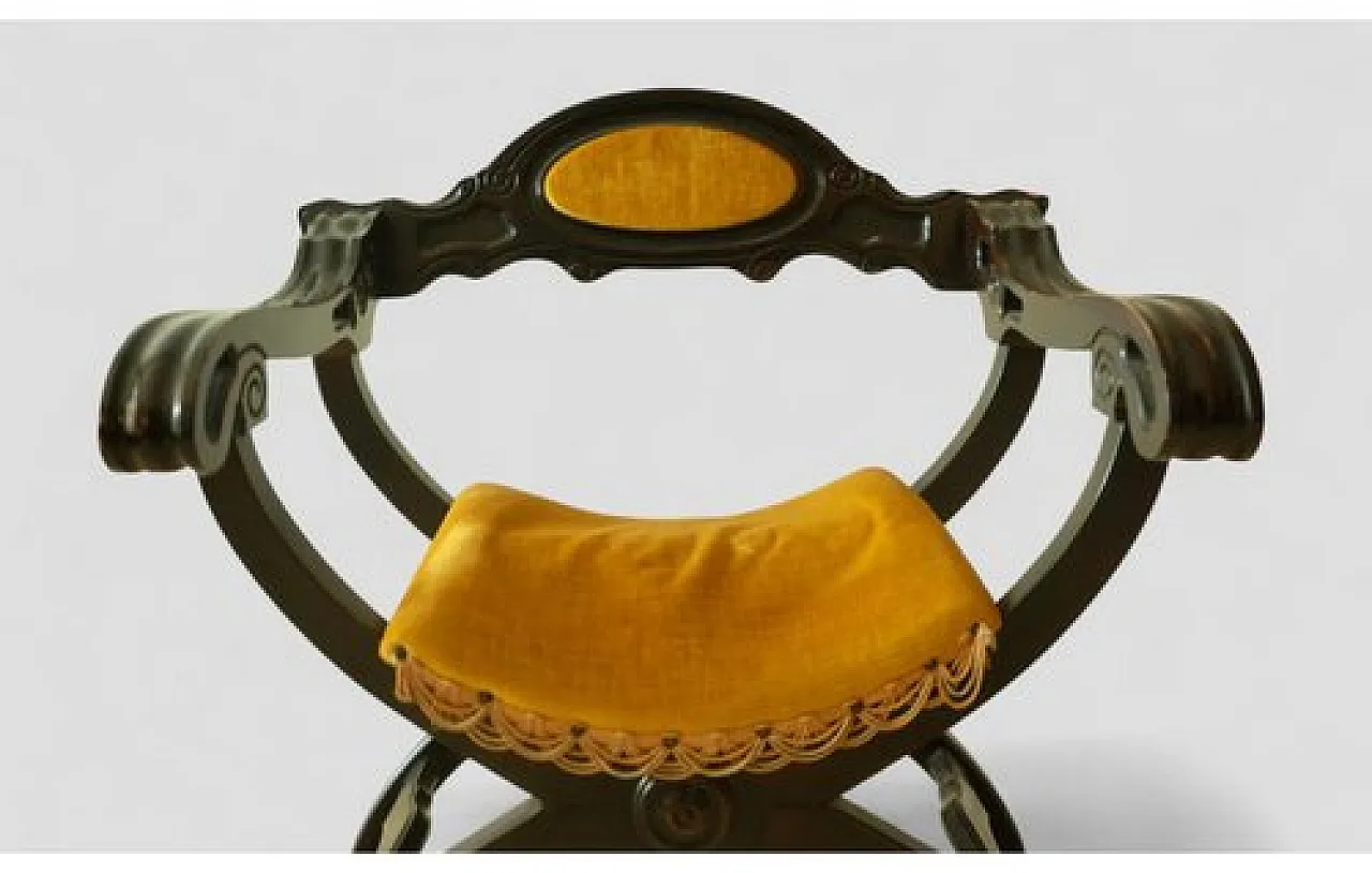 Savonarola chair in wood and velvet with backrest, 20th century 6