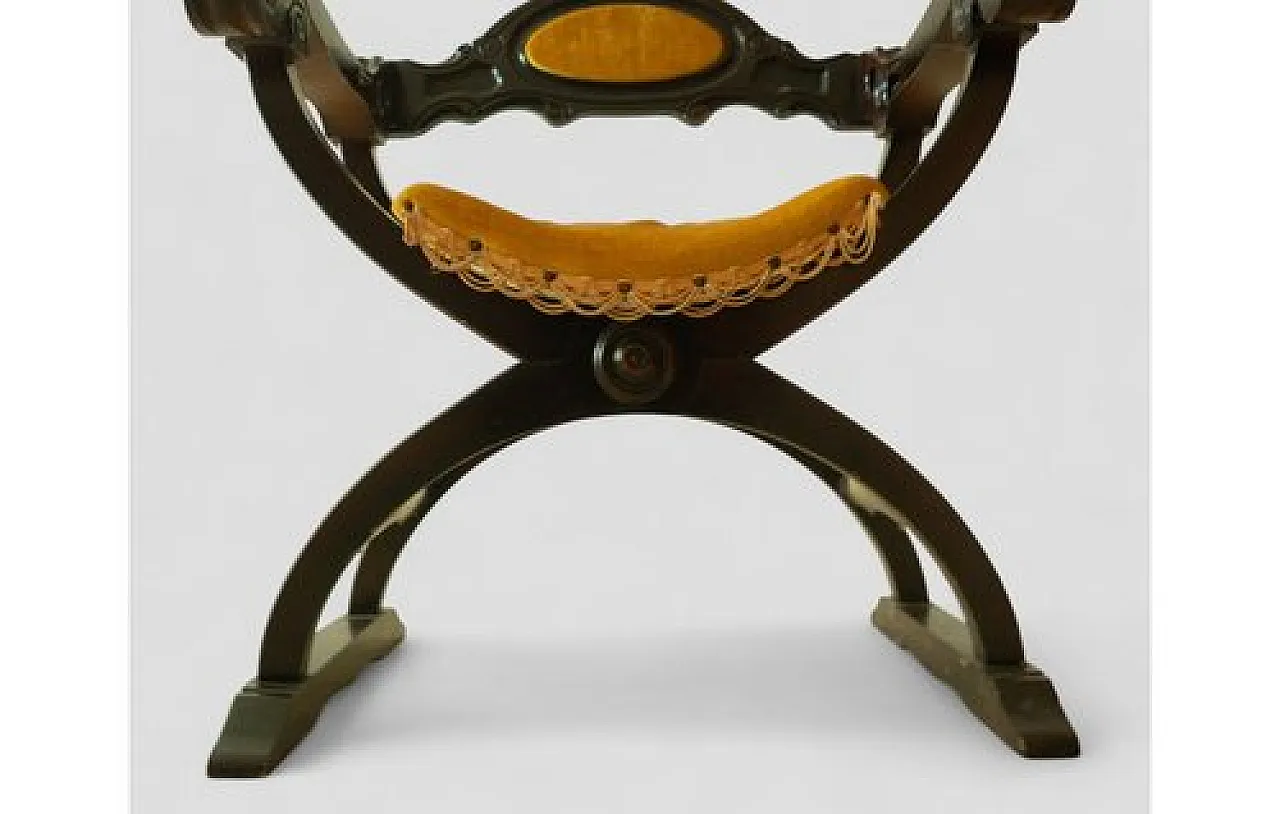 Savonarola chair in wood and velvet with backrest, 20th century 7