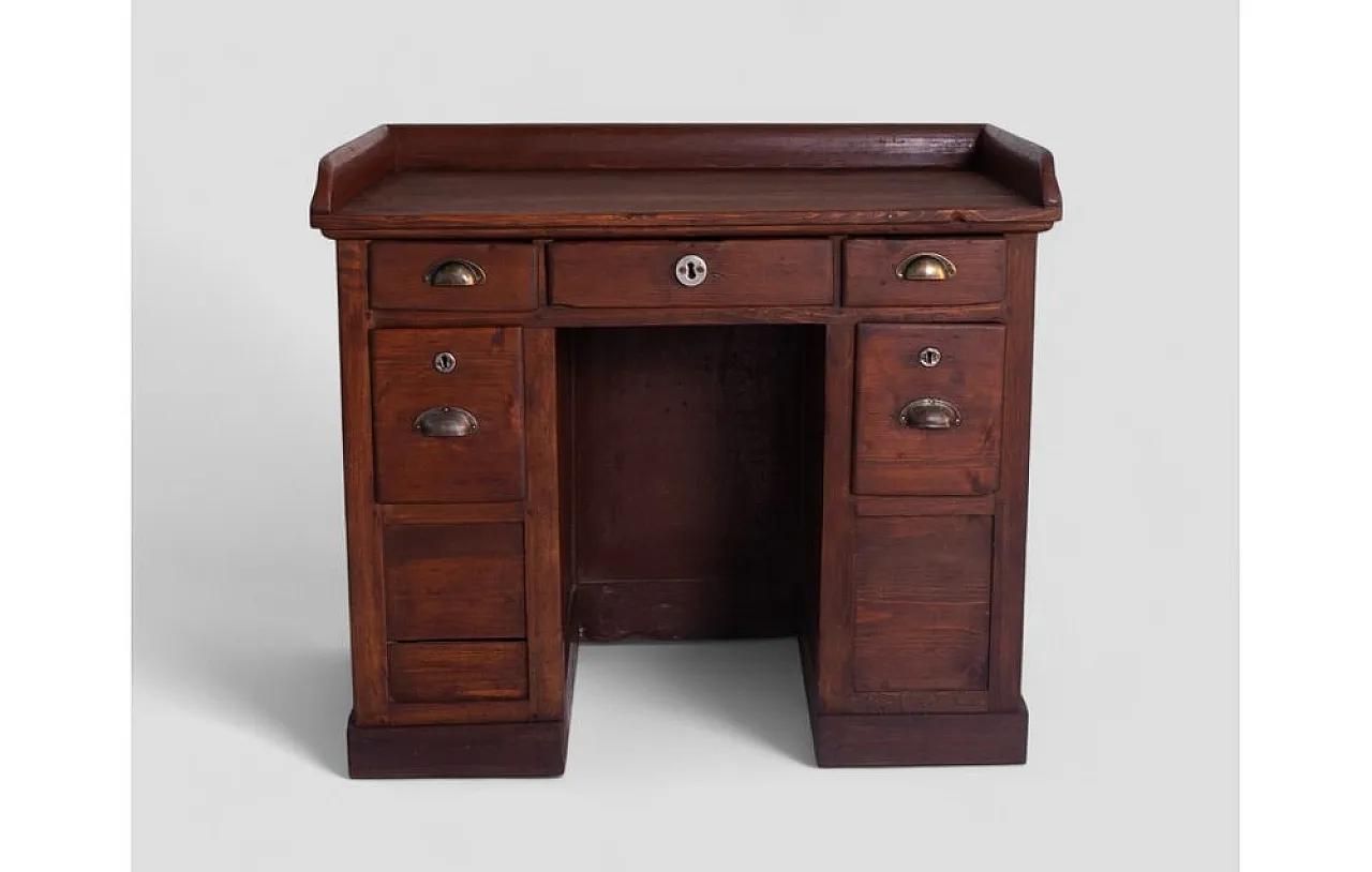 Wood desk with drawers and brass details, 1960s 2