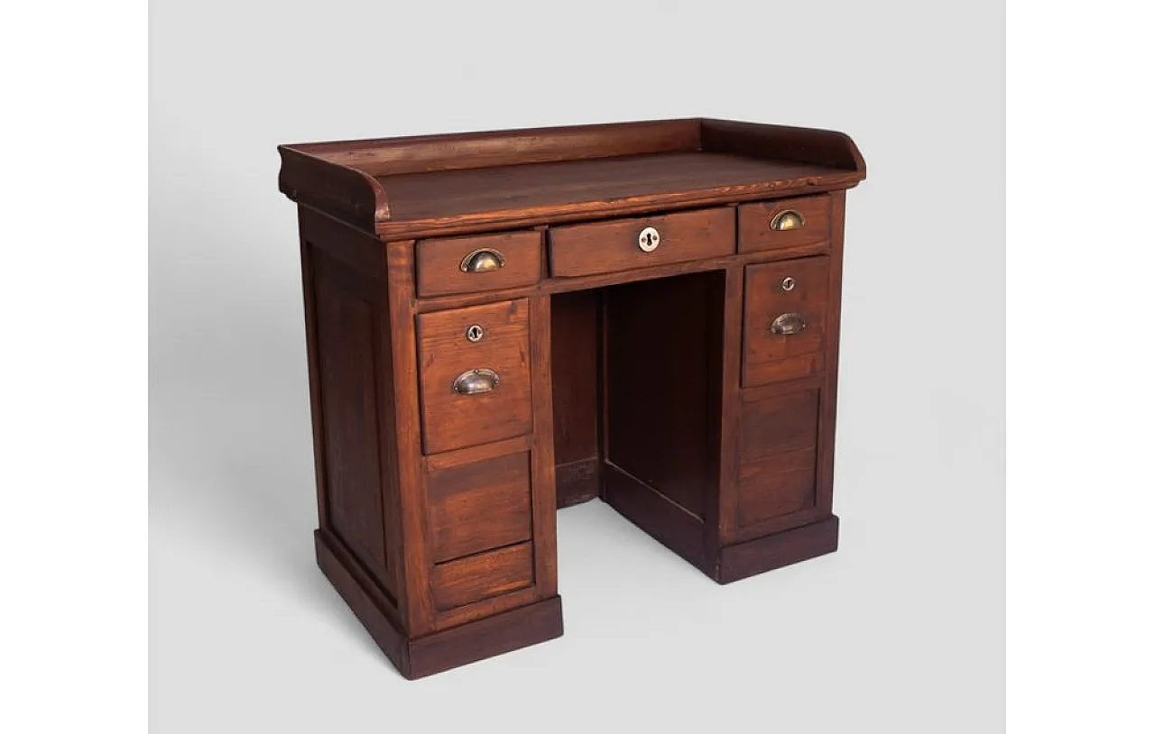 Wood desk with drawers and brass details, 1960s 3