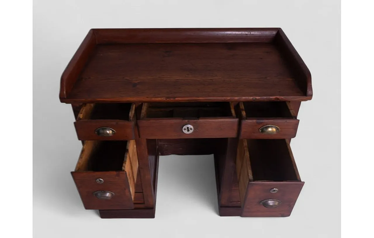 Wood desk with drawers and brass details, 1960s 7