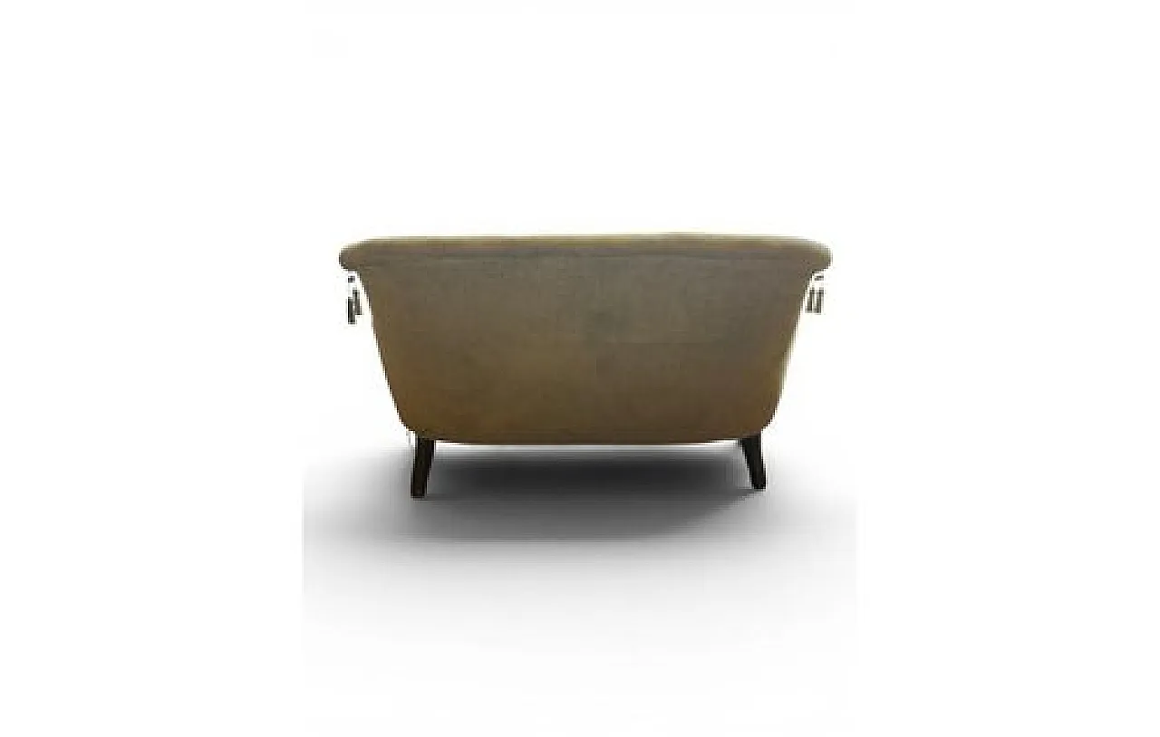 Mustard velvet curved sofa with decorative tassels, 1930s 3