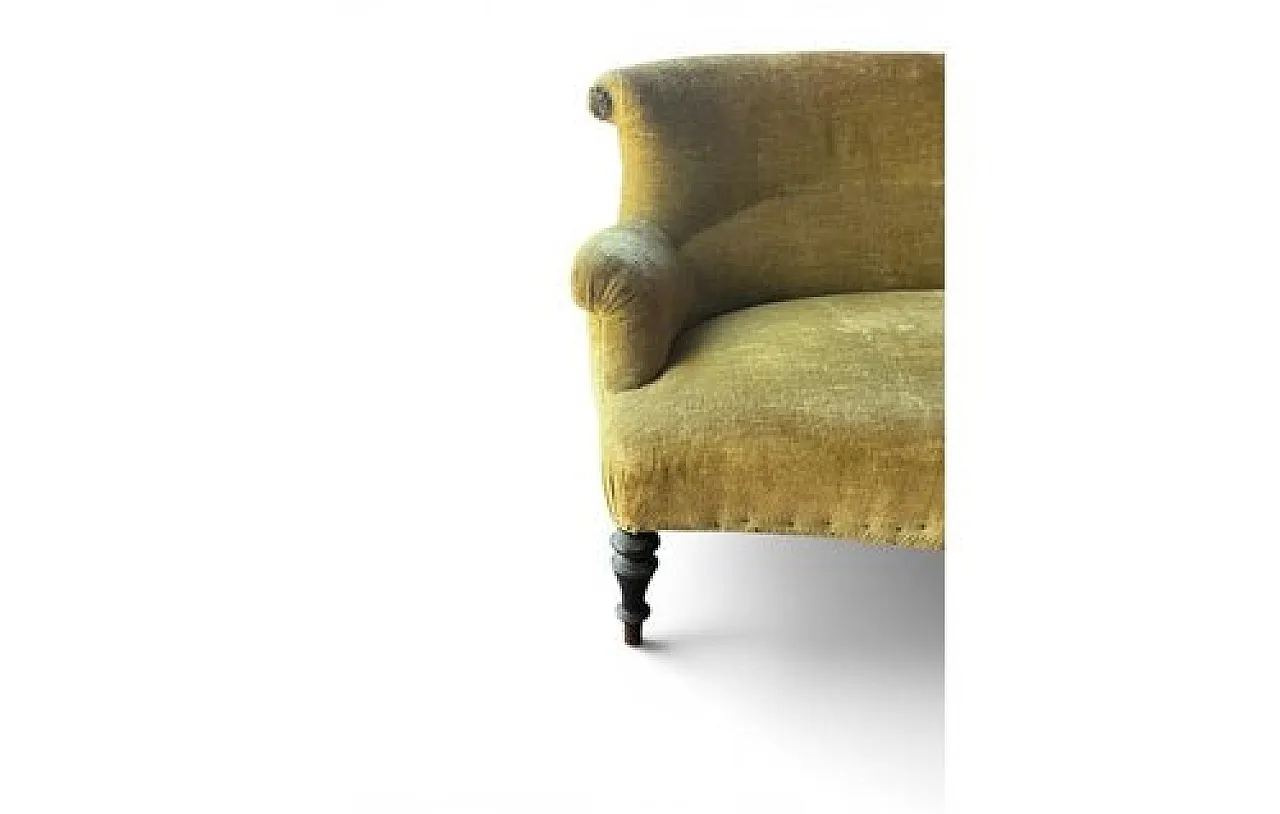 Mustard velvet curved sofa with decorative tassels, 1930s 4