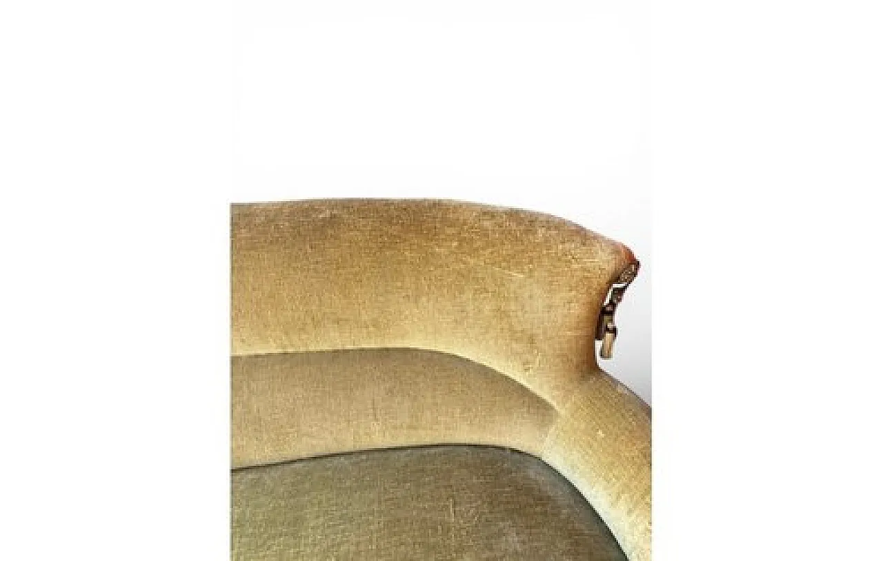 Mustard velvet curved sofa with decorative tassels, 1930s 6