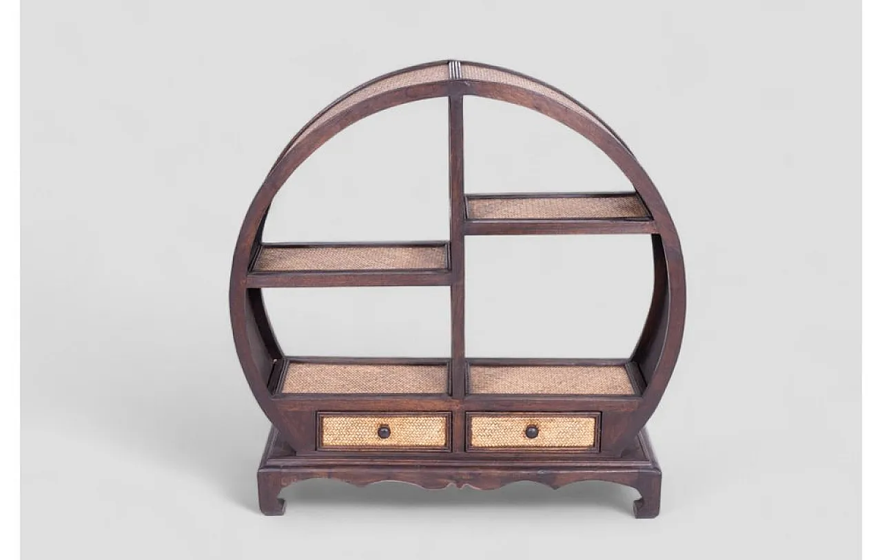 Cabinet in acacia wood and rattan with shelves and drawers, 1960s 2
