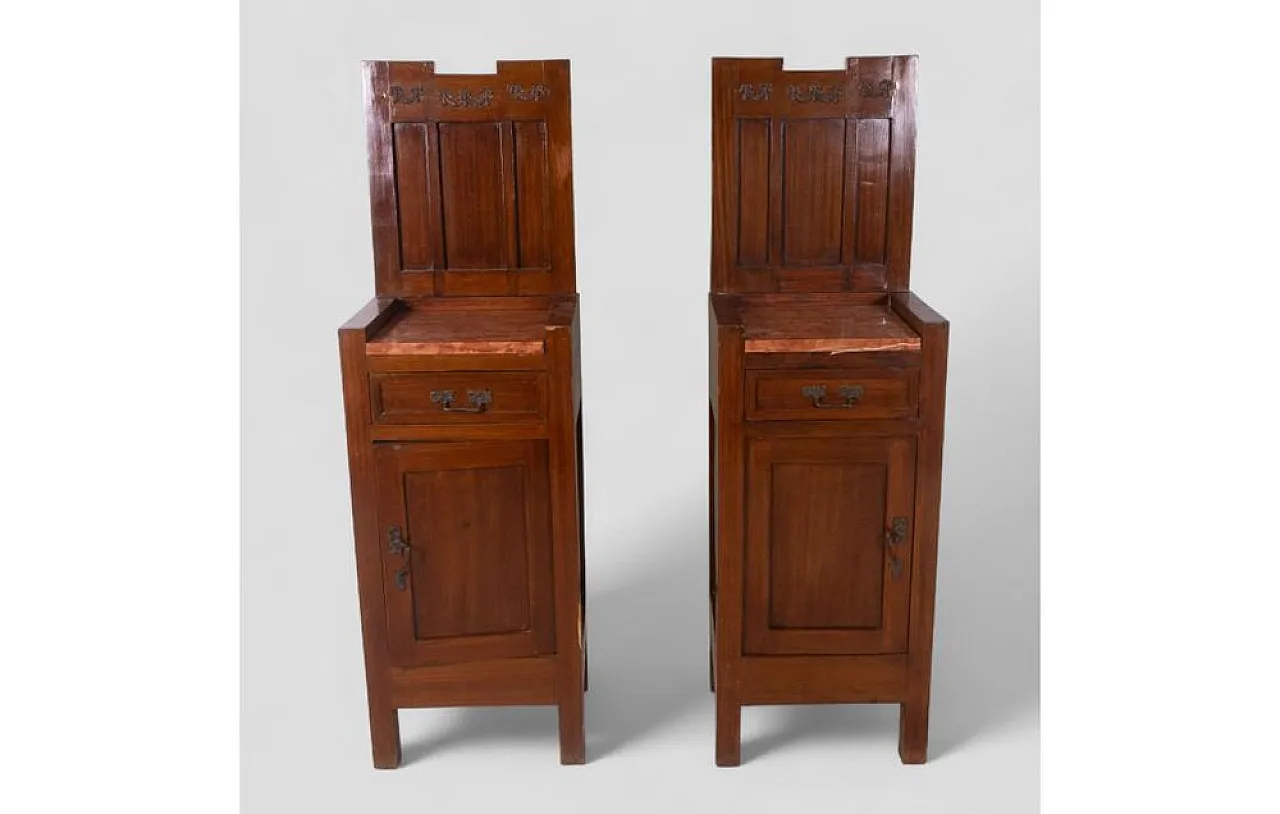 Pair of wooden mightstands with red marble top, 20th century 2