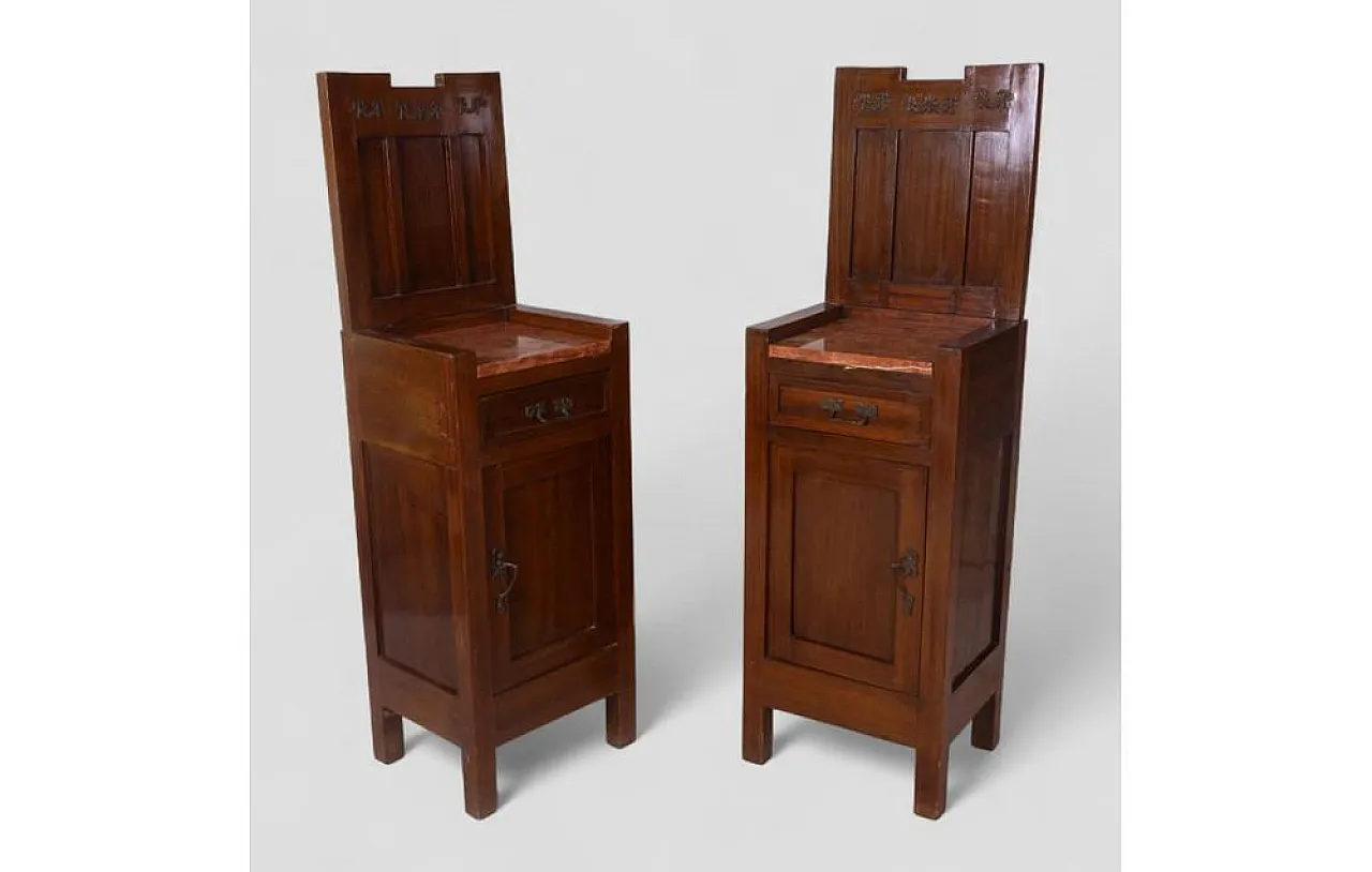 Pair of wooden mightstands with red marble top, 20th century 3