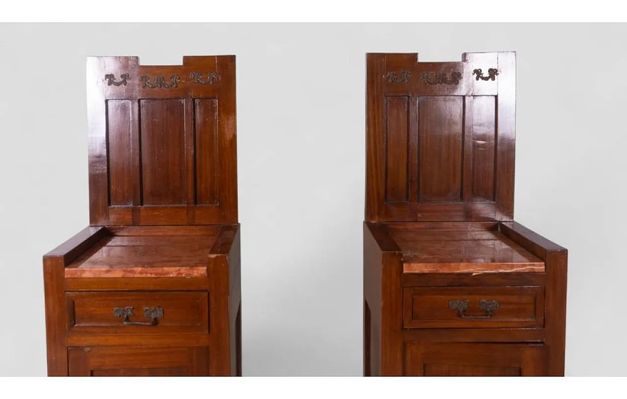 Pair of wooden mightstands with red marble top, 20th century 5