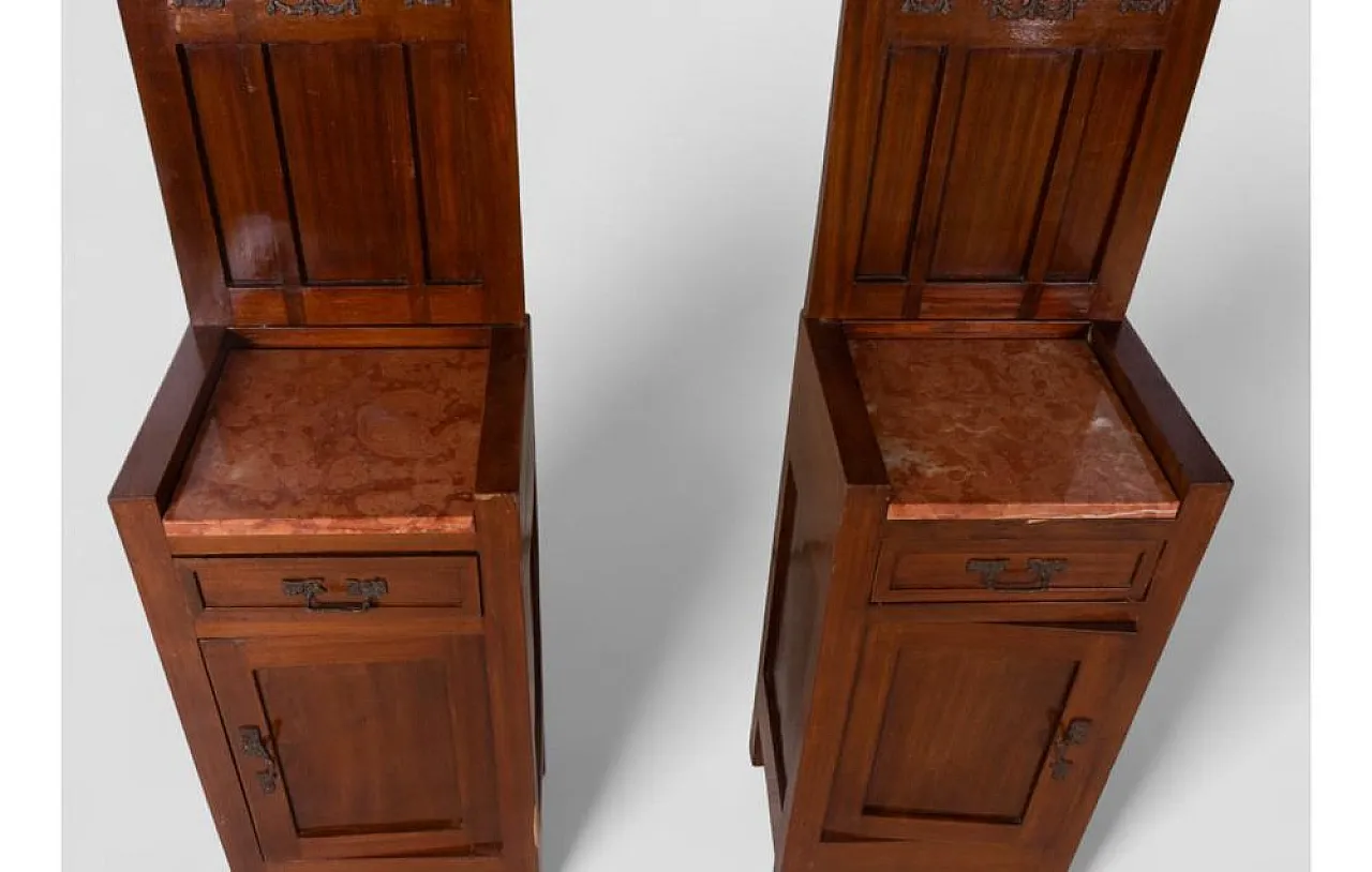 Pair of wooden mightstands with red marble top, 20th century 8