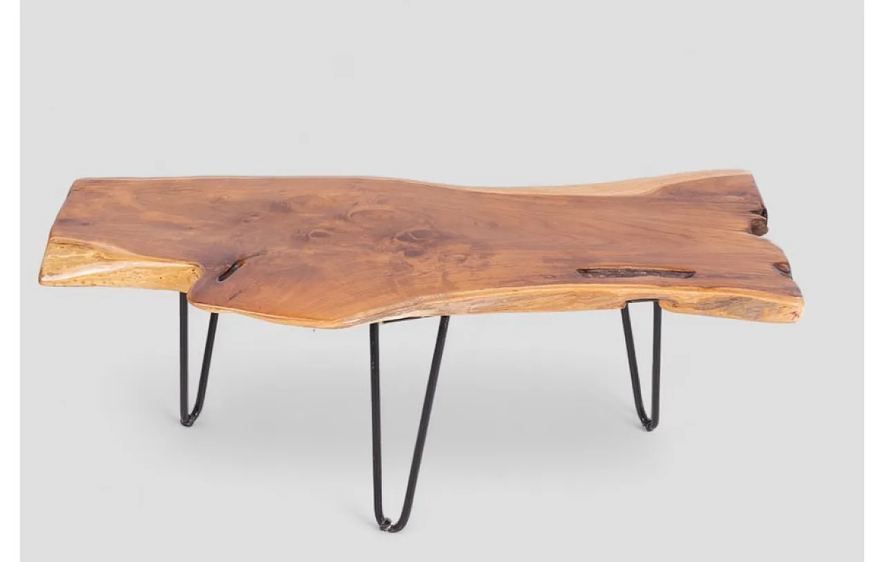 Industrial coffee rable in cedar wood and iron, 1980s 2