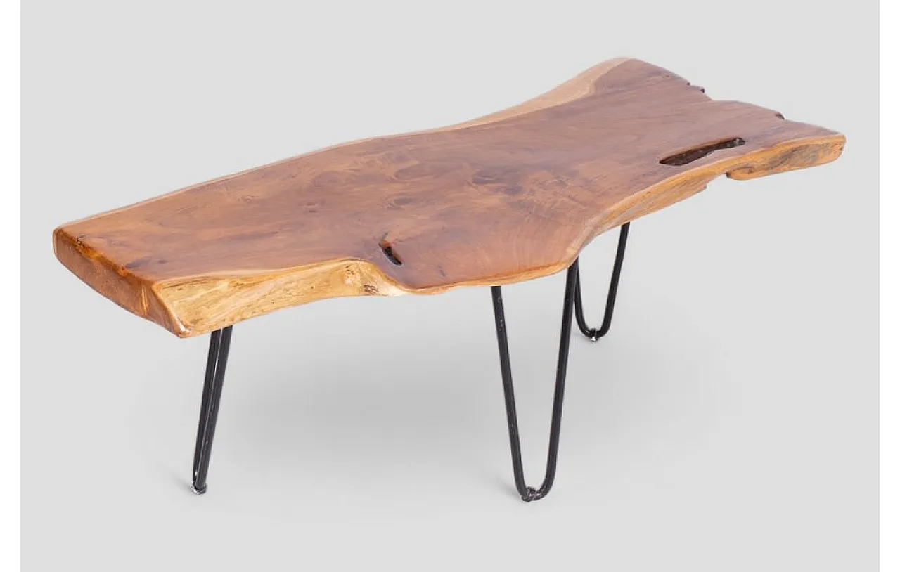 Industrial coffee rable in cedar wood and iron, 1980s 3