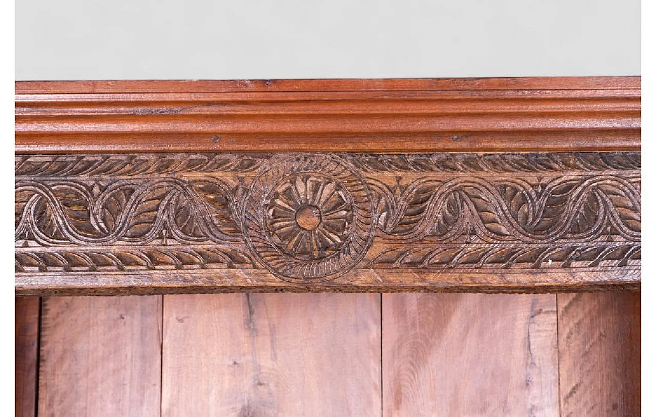 Indian teak wood bookshelf with decorative carvings, 1950s 5