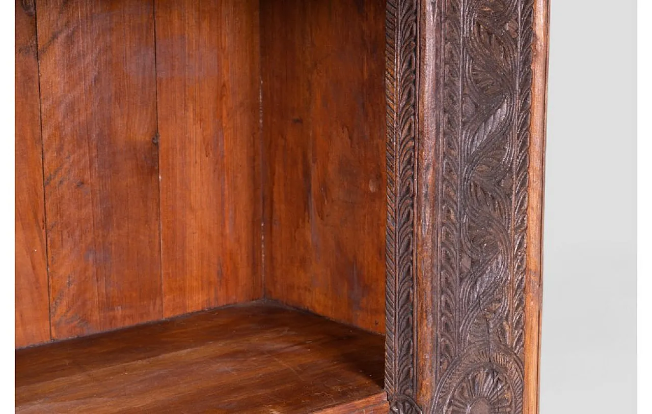 Indian teak wood bookshelf with decorative carvings, 1950s 9