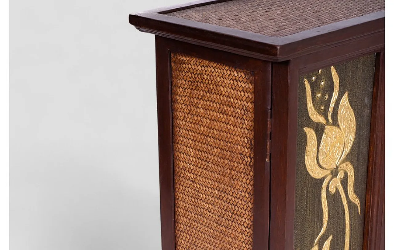 Thai cabinet in acacia wood with rattan inserts, 1960s 6
