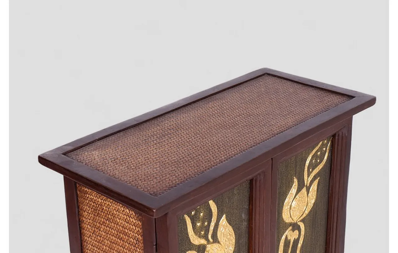Thai cabinet in acacia wood with rattan inserts, 1960s 7