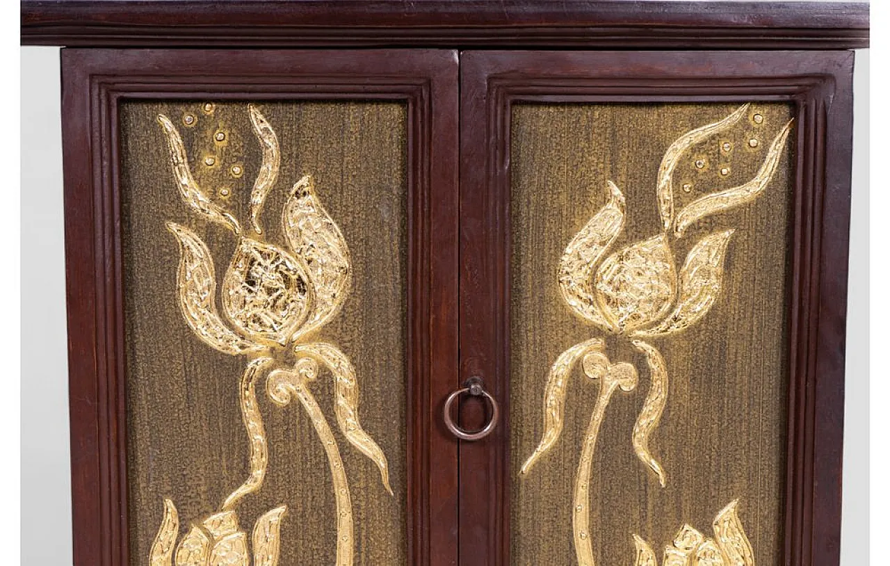 Thai cabinet in acacia wood with rattan inserts, 1960s 8