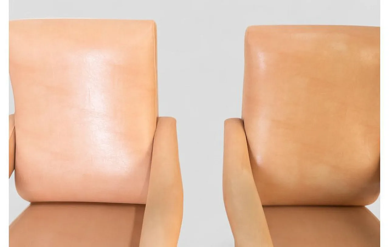 Pair of reclining armchairs in light leather with metal frame, 1960s 9