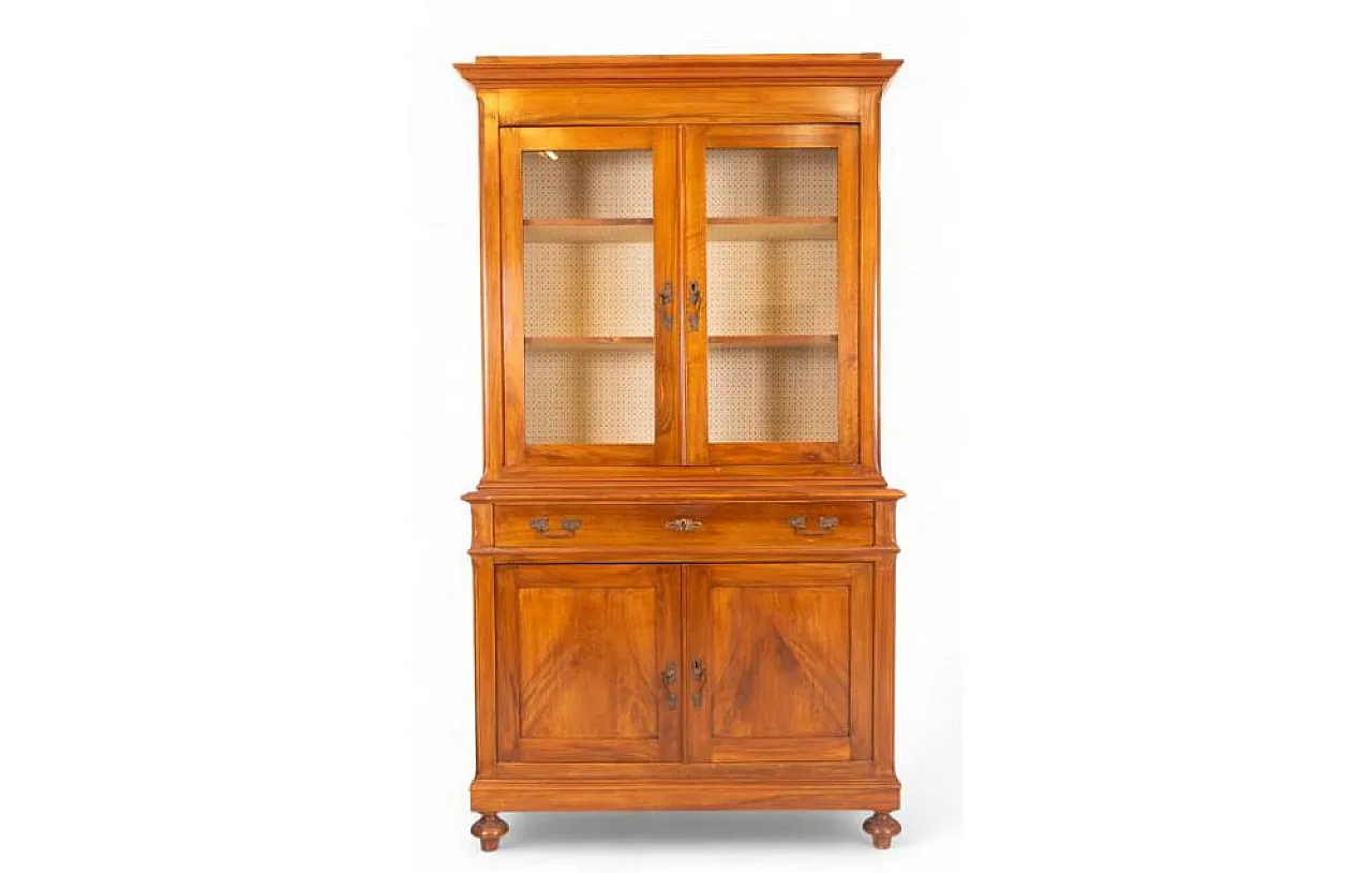 Wood cabinet with hutch and glass doors, 1980s 1