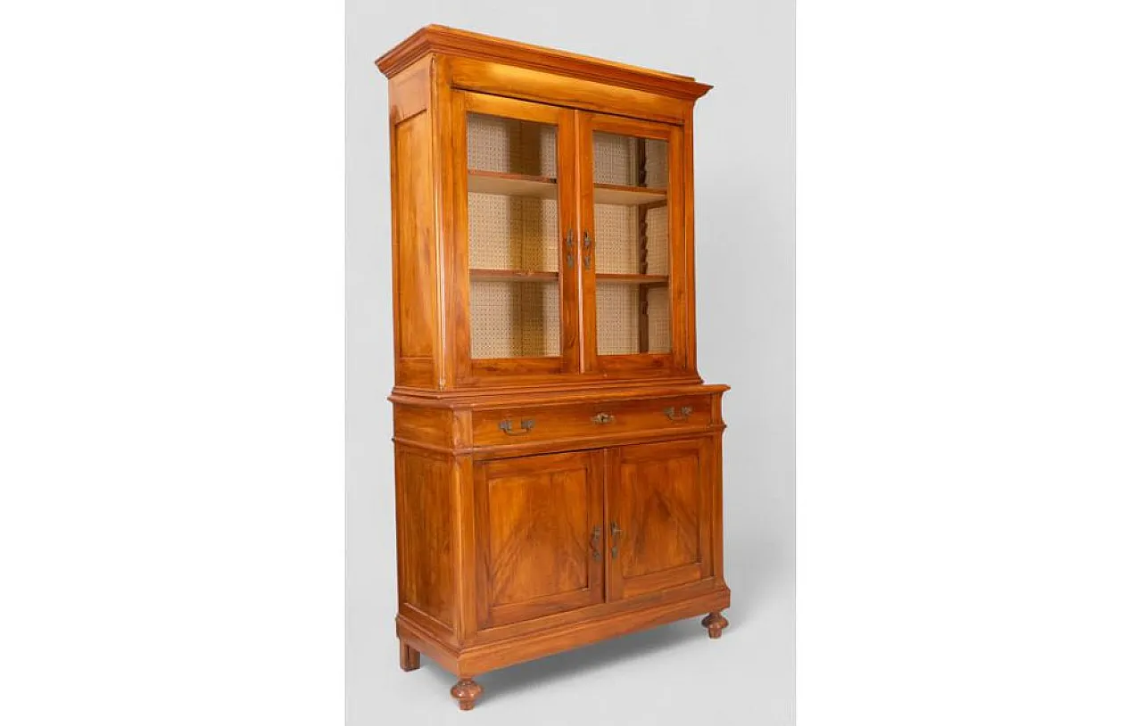 Wood cabinet with hutch and glass doors, 1980s 3