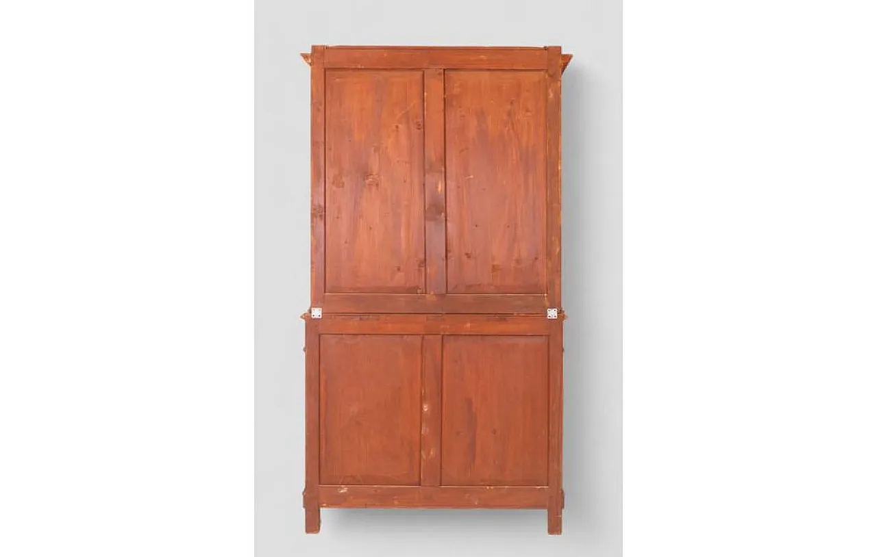 Wood cabinet with hutch and glass doors, 1980s 4