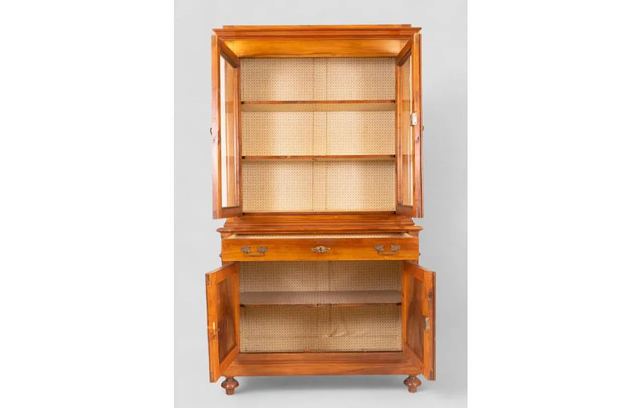 Wood cabinet with hutch and glass doors, 1980s 6
