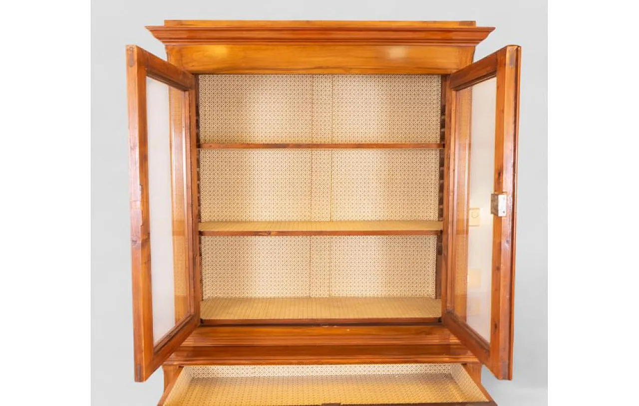 Wood cabinet with hutch and glass doors, 1980s 7