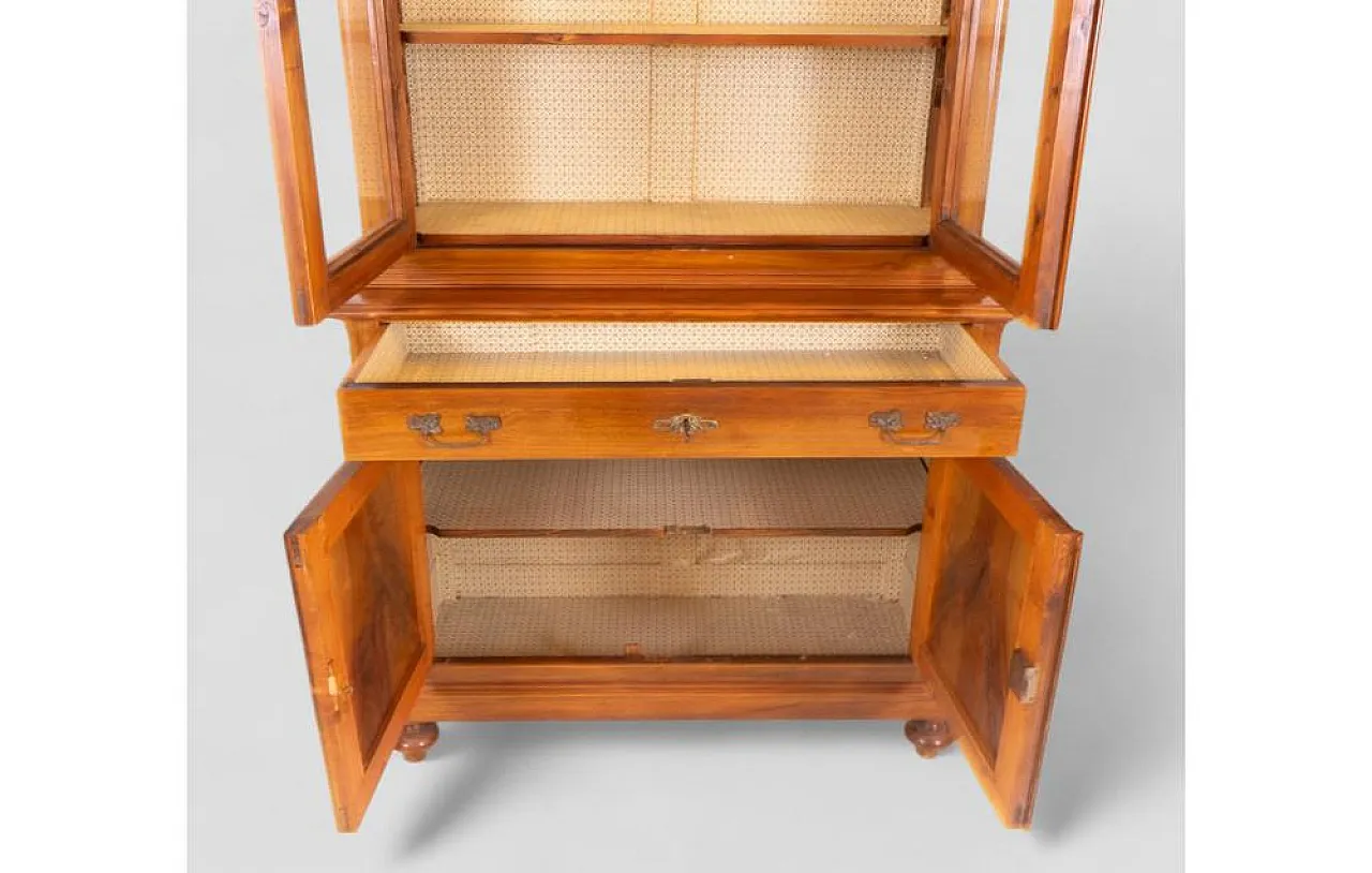 Wood cabinet with hutch and glass doors, 1980s 8